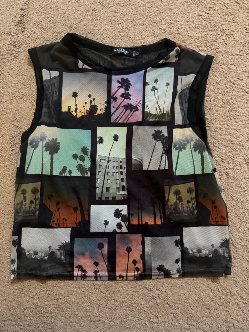 Nasty Gal Scenic Landscape Black Collage Mesh Tank